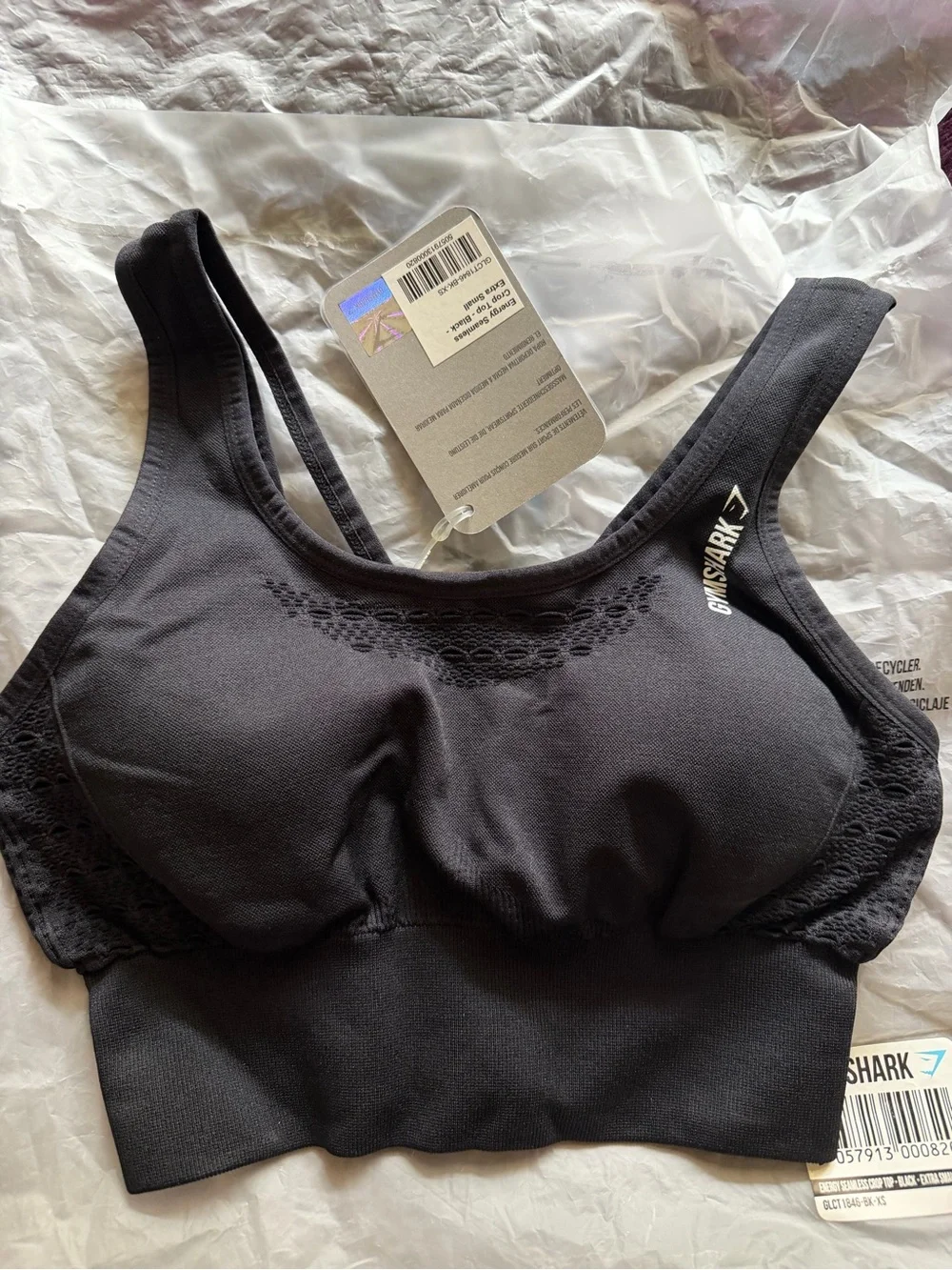 Gymshark Black Seamless Lace-Trim Medium Support Sports Bra